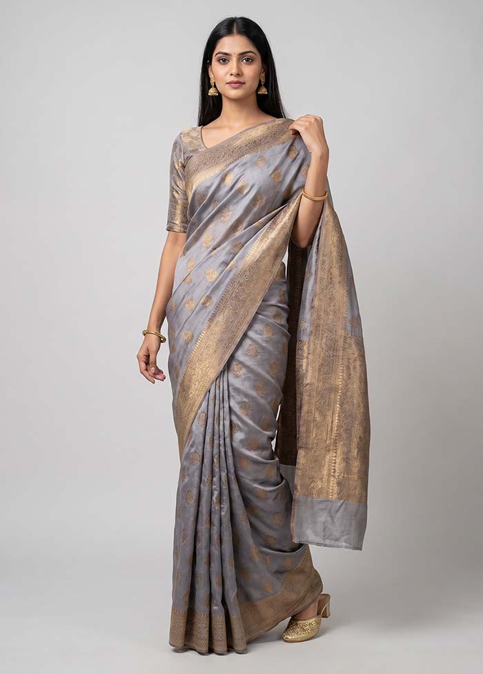 Grey Handloom Dupion Silk Saree With Blouse Piece