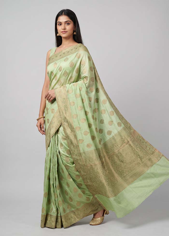 Green Handloom Dupion Silk Saree With Blouse Piece