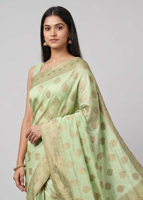 Green Handloom Dupion Silk Saree With Blouse Piece
