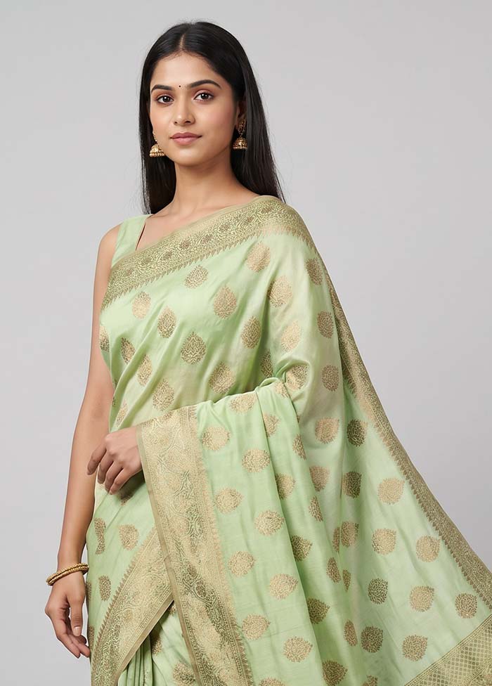 Green Handloom Dupion Silk Saree With Blouse Piece