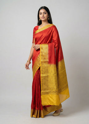 Red Handloom Dupion Pure Silk Saree With Blouse Piece