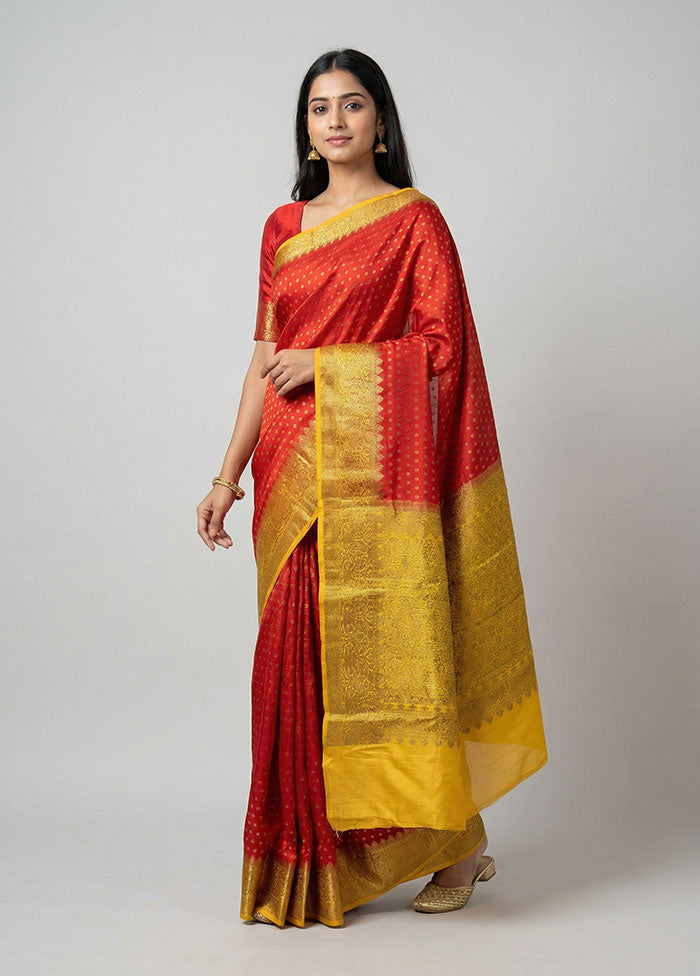 Red Handloom Dupion Pure Silk Saree With Blouse Piece