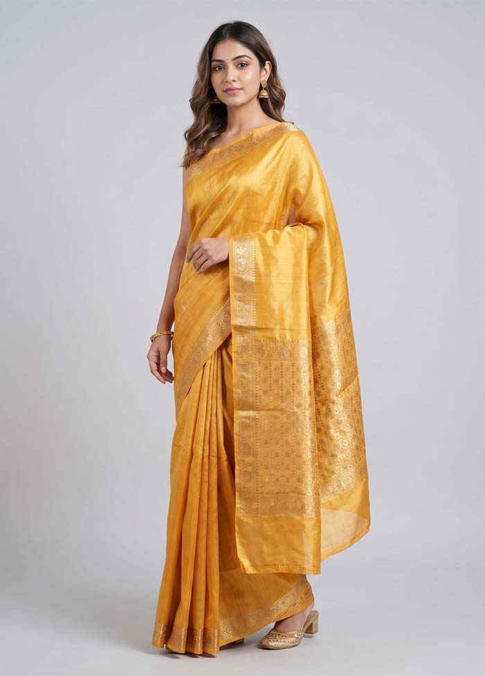Yellow Handloom Dupion Silk Saree With Blouse Piece