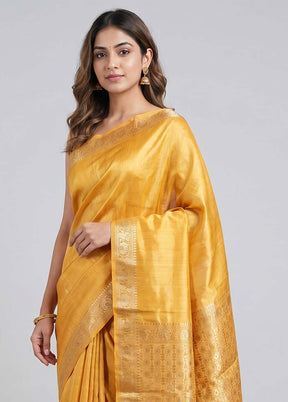 Yellow Handloom Dupion Silk Saree With Blouse Piece