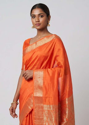 Pink Handloom Dupion Silk Saree With Blouse Piece