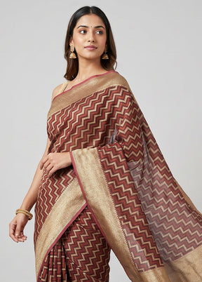 Maroon Kora Silk Saree With Blouse Piece