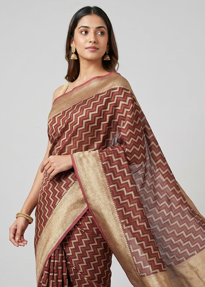 Maroon Kora Silk Saree With Blouse Piece