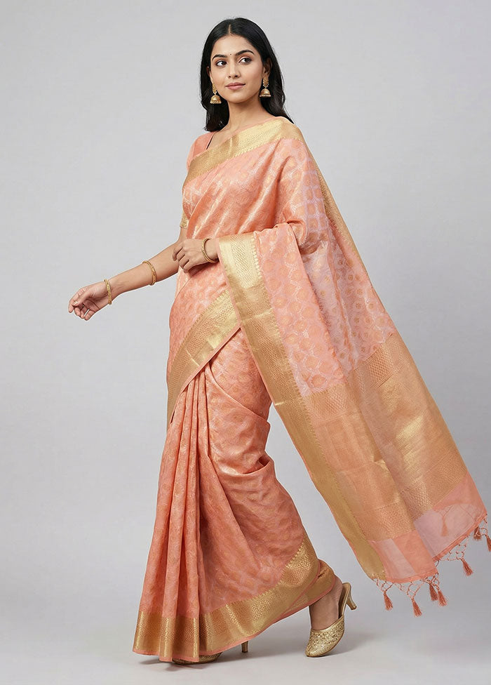 Pink Kora Silk Saree With Blouse Piece