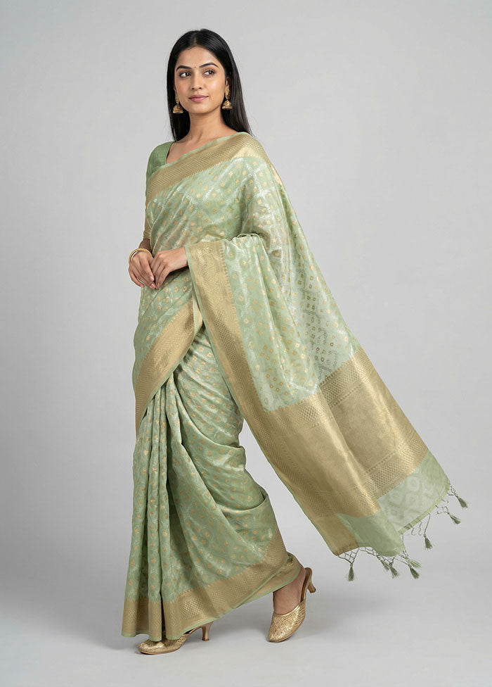 Green Kora Silk Saree With Blouse Piece