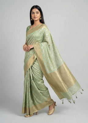 Green Kora Silk Saree With Blouse Piece