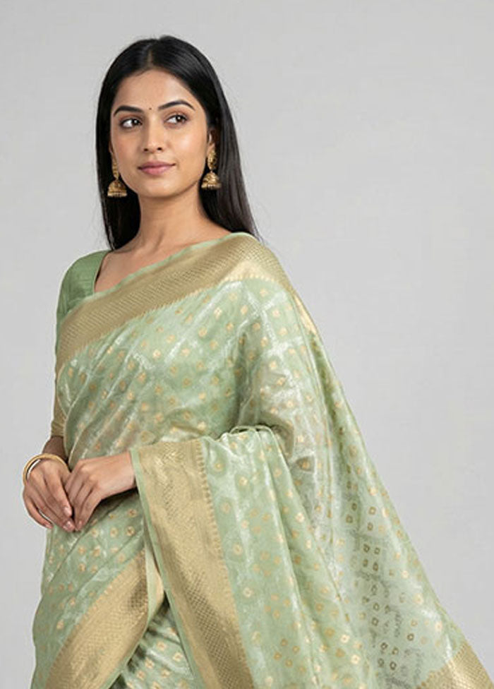 Green Kora Silk Saree With Blouse Piece