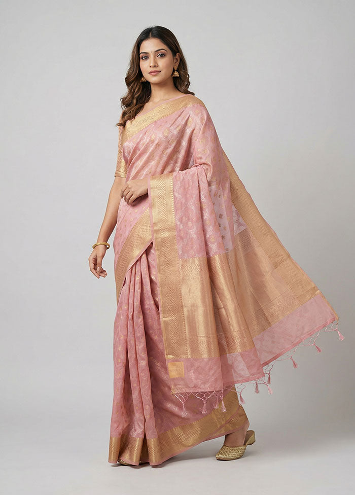 Pink Kora Silk Saree With Blouse Piece