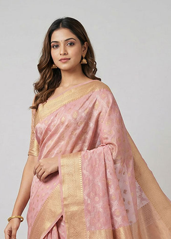 Pink Kora Silk Saree With Blouse Piece
