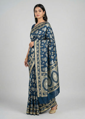 Blue Uppada Silk Saree With Blouse Piece