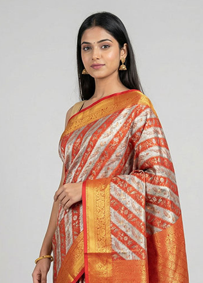 Gold Kanjivaram Silk Saree With Blouse Piece