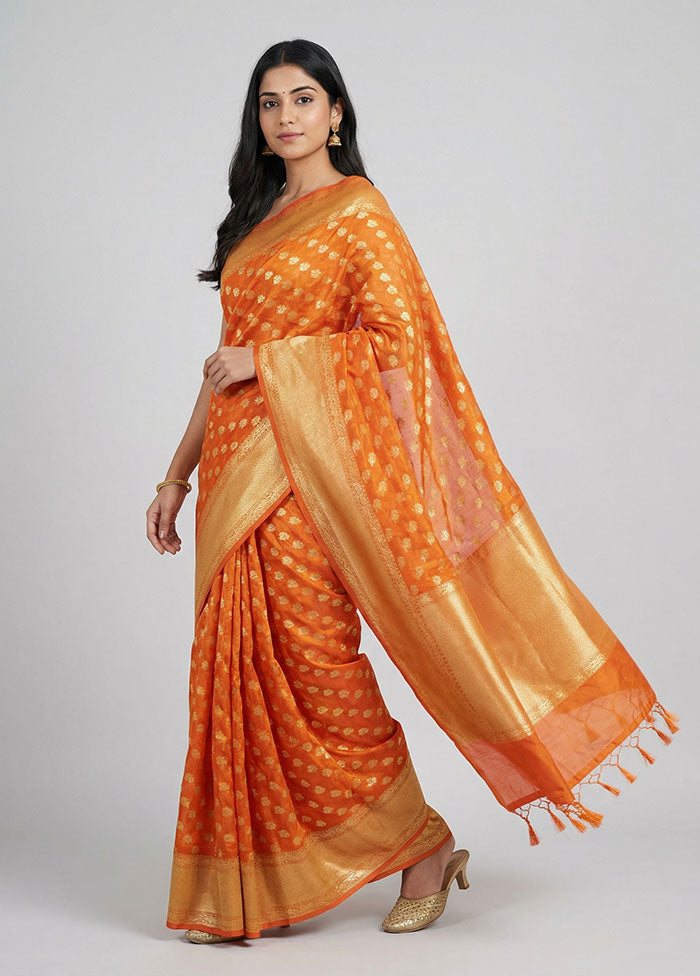 Rust Kora Silk Saree With Blouse Piece