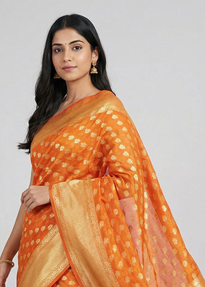 Rust Kora Silk Saree With Blouse Piece