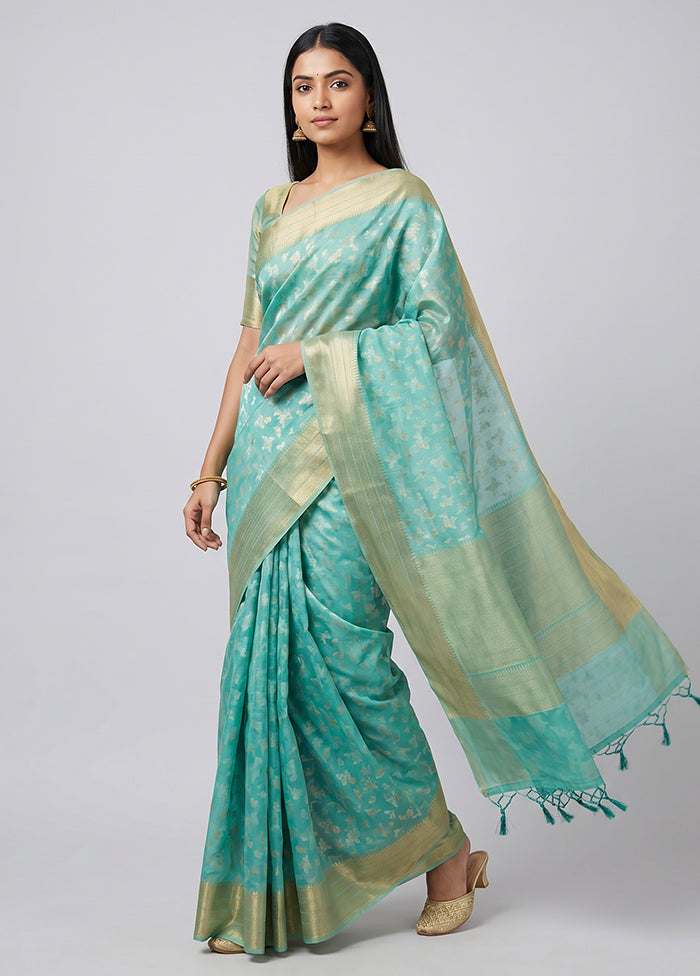 Green Kora Silk Saree With Blouse Piece