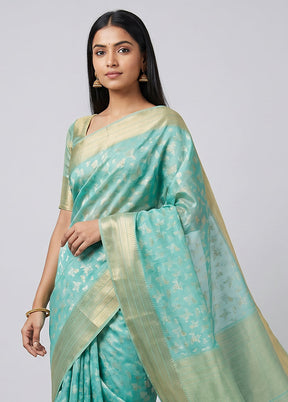 Green Kora Silk Saree With Blouse Piece