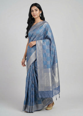 Blue Kora Silk Saree With Blouse Piece