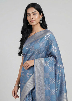 Blue Kora Silk Saree With Blouse Piece