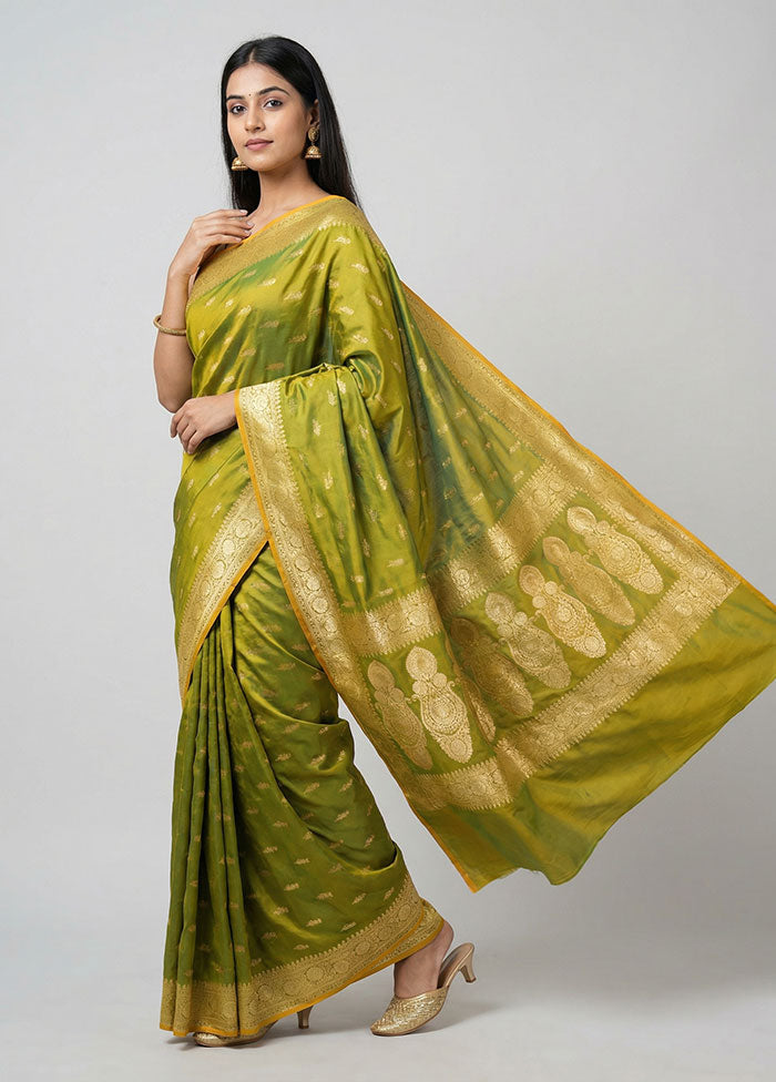 Green Katan Silk Saree With Blouse Piece