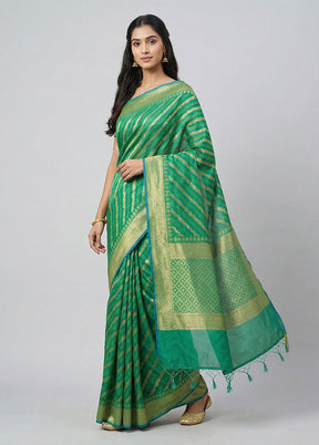Green Kora Silk Saree With Blouse Piece