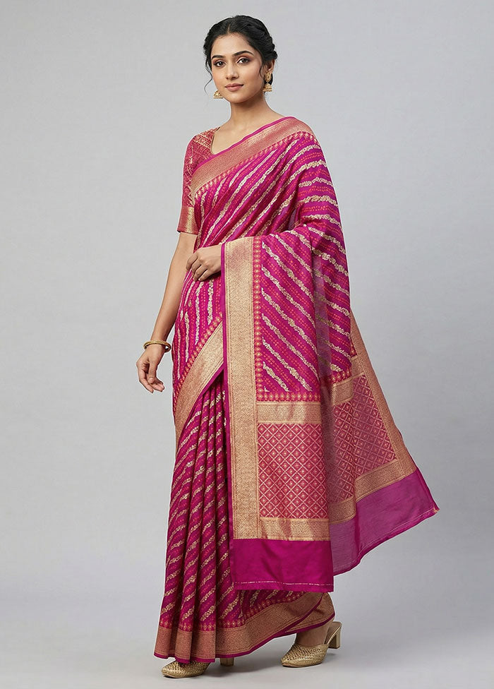 Pink Kora Silk Saree With Blouse Piece