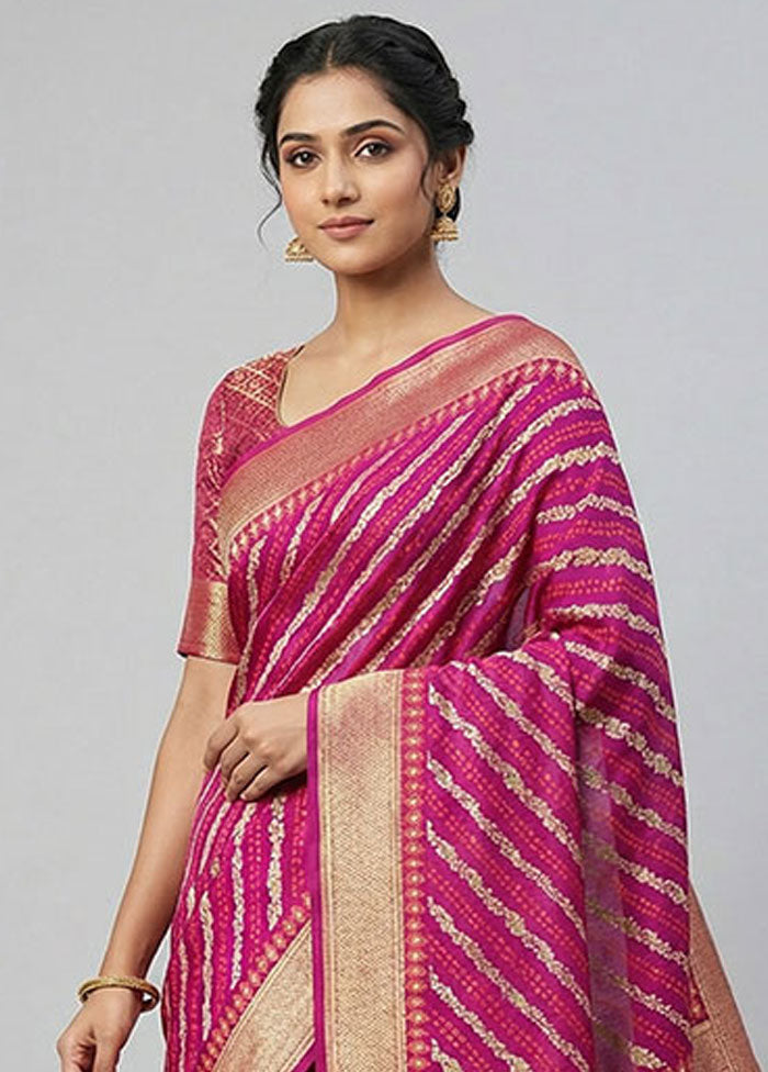 Pink Kora Silk Saree With Blouse Piece