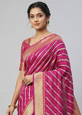 Pink Kora Silk Saree With Blouse Piece