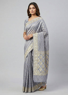 Grey Kora Silk Saree With Blouse Piece