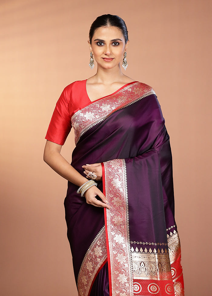 Purple Banarasi Silk Saree With Blouse Piece