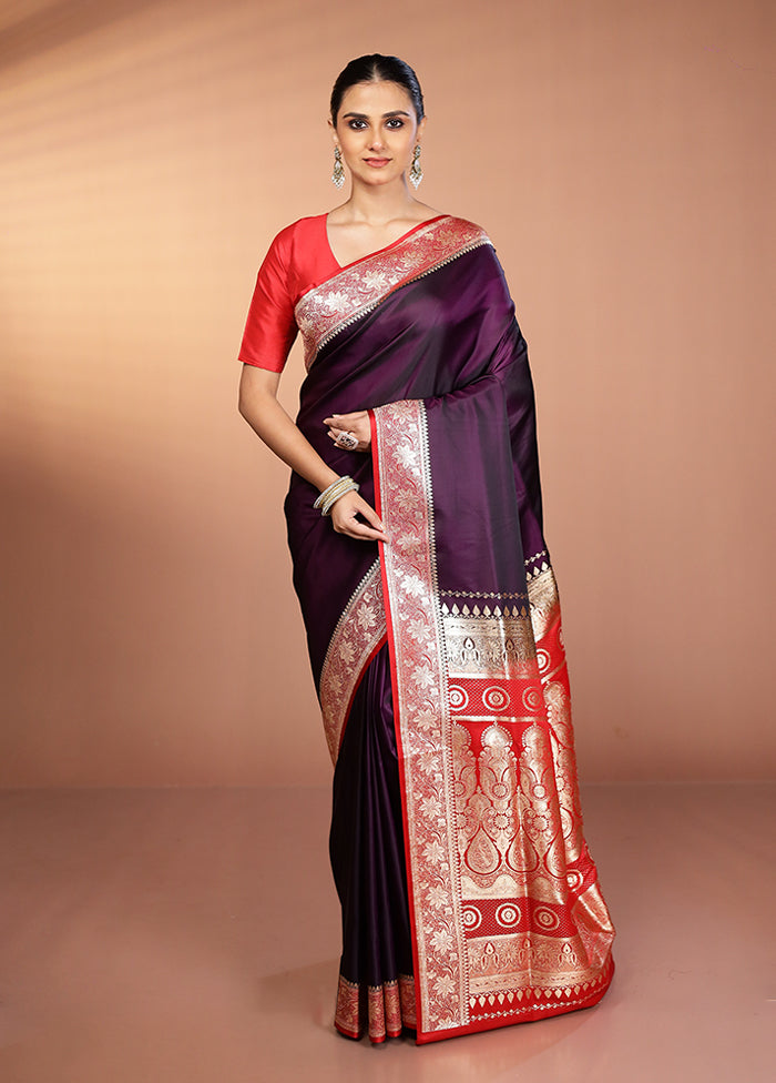 Purple Banarasi Silk Saree With Blouse Piece