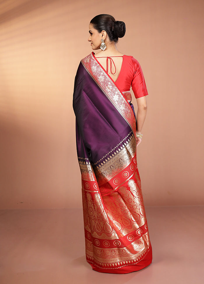 Purple Banarasi Silk Saree With Blouse Piece