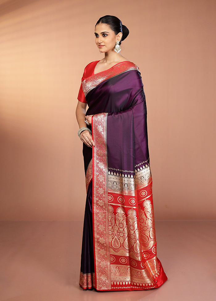 Purple Banarasi Silk Saree With Blouse Piece