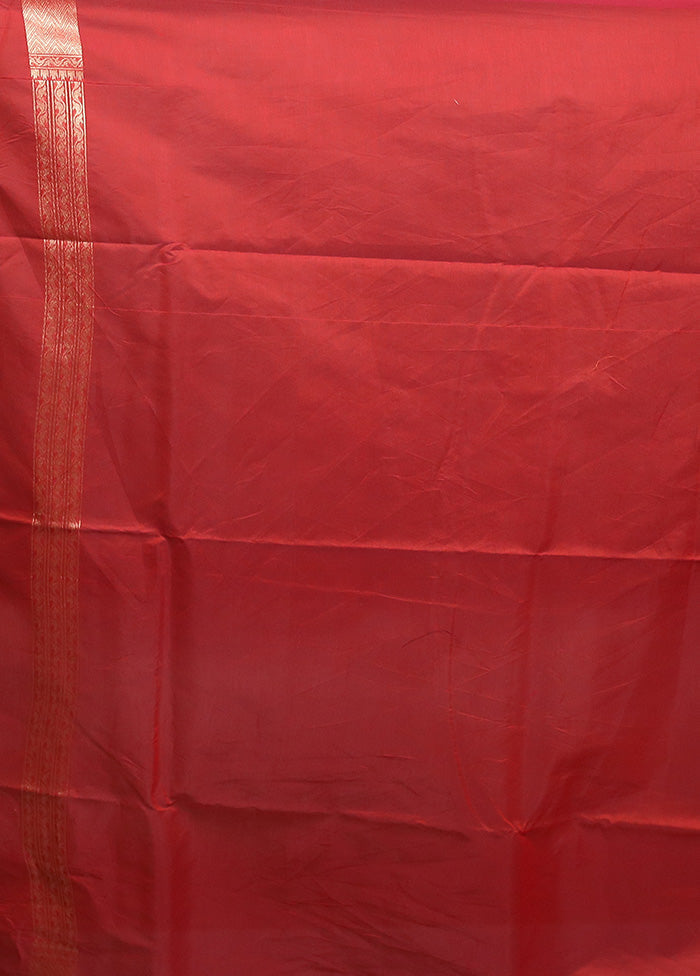 Red Kora Silk Saree With Blouse Piece