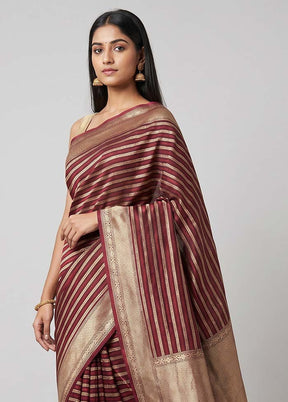 Maroon Kora Silk Saree With Blouse Piece