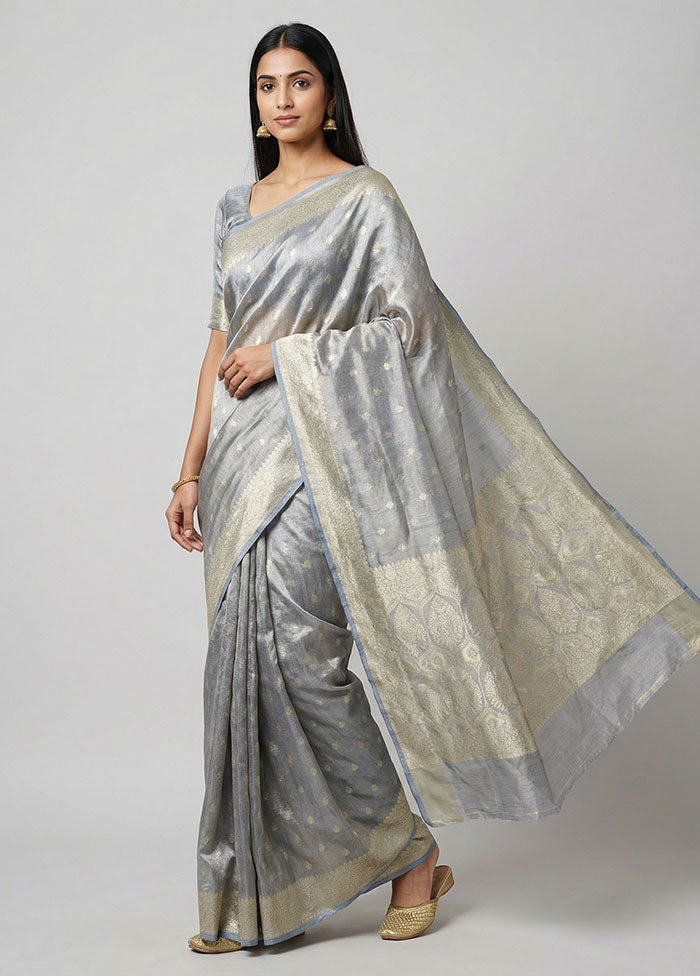 Blue Tissue Silk Saree With Blouse Piece