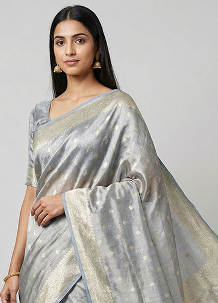 Blue Tissue Silk Saree With Blouse Piece
