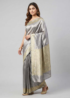 Grey Tissue Silk Saree With Blouse Piece