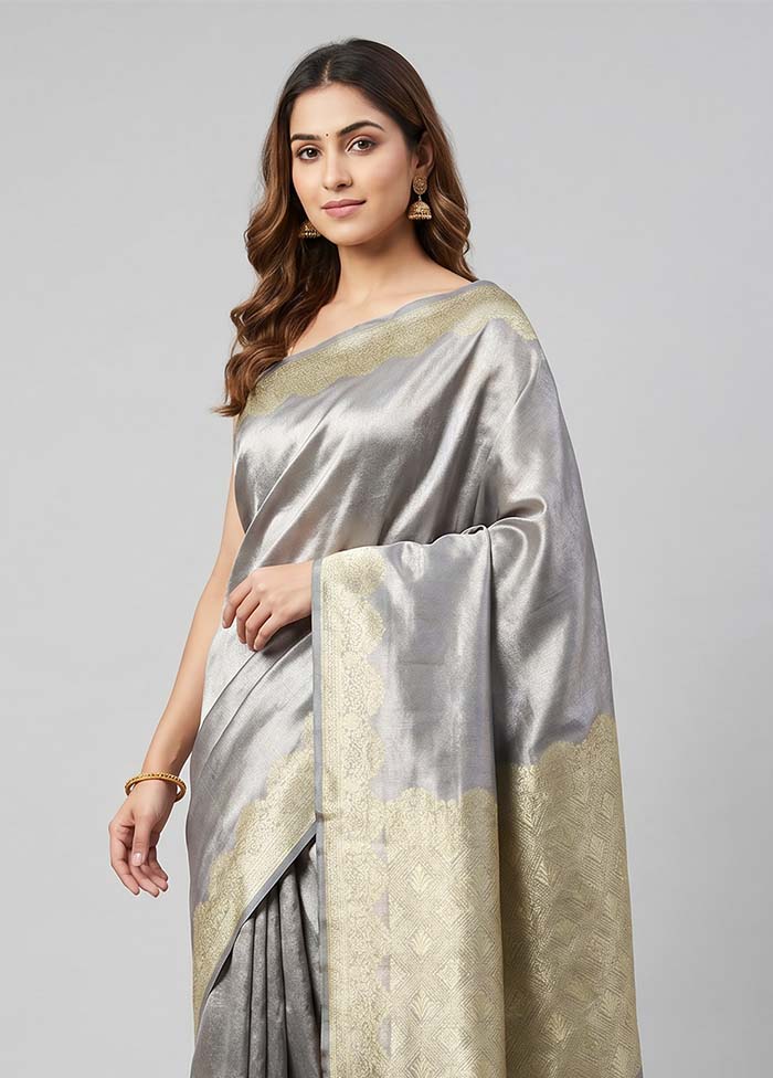 Grey Tissue Silk Saree With Blouse Piece