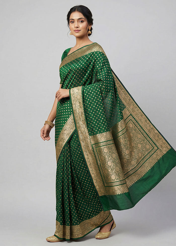 Green Banarasi Silk Saree With Blouse Piece