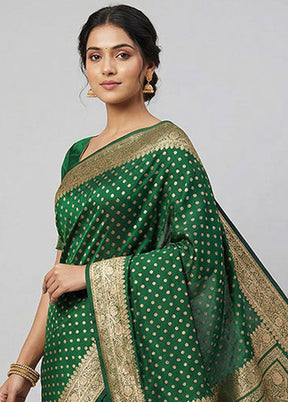 Green Banarasi Silk Saree With Blouse Piece