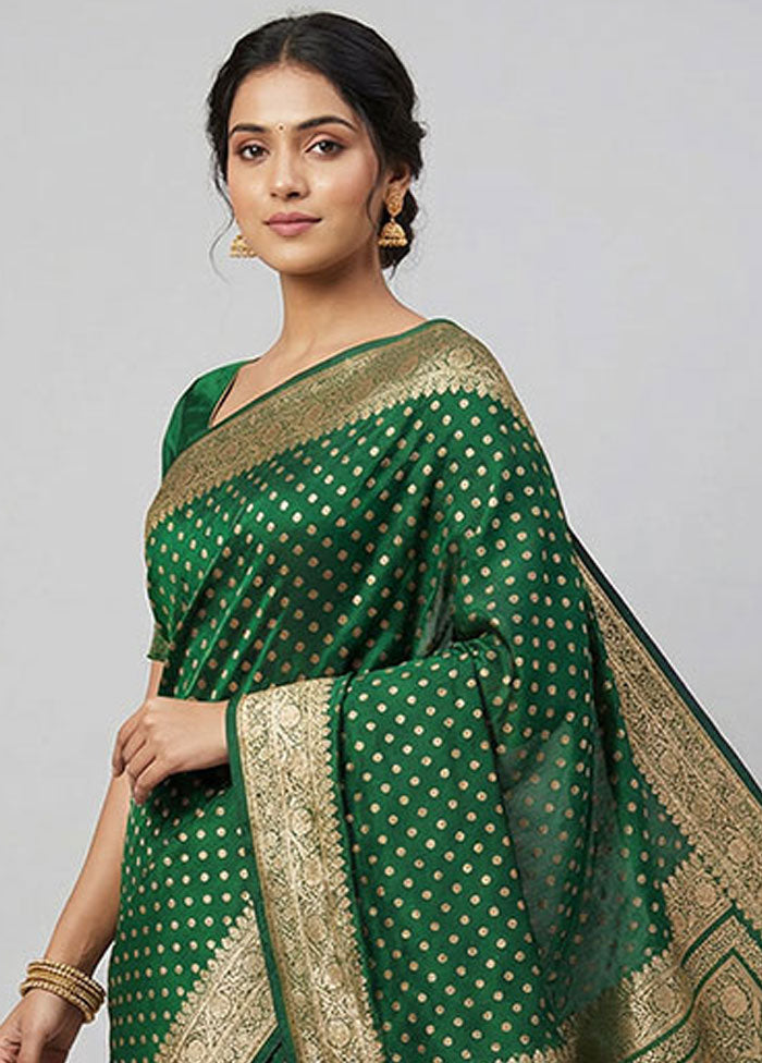 Green Banarasi Silk Saree With Blouse Piece