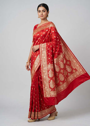 Red Banarasi Silk Saree With Blouse Piece