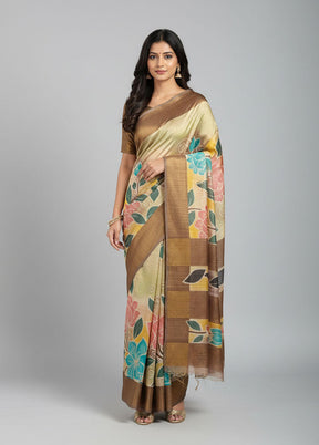Multicolor Handloom Tussar Pure Silk Saree With Blouse Piece