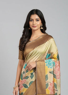 Multicolor Handloom Tussar Pure Silk Saree With Blouse Piece