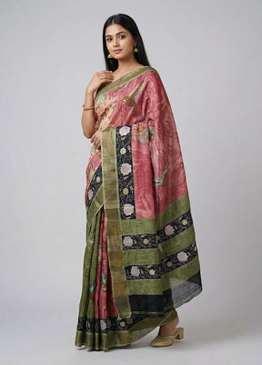 Multicolor Handloom Tussar Pure Silk Saree With Blouse Piece