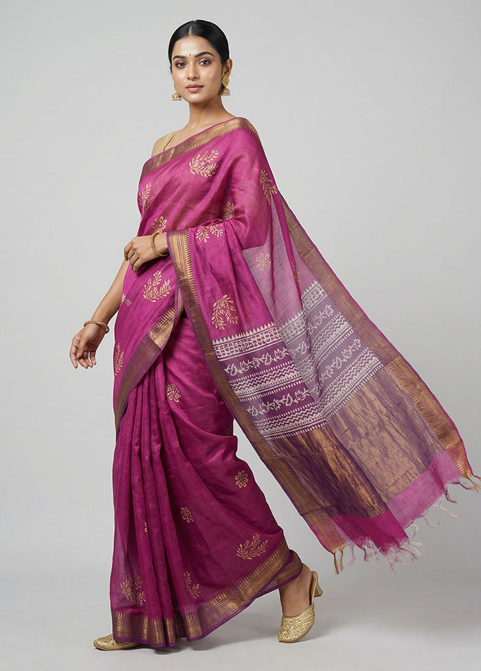 Pink Tussar Silk Saree With Blouse Piece