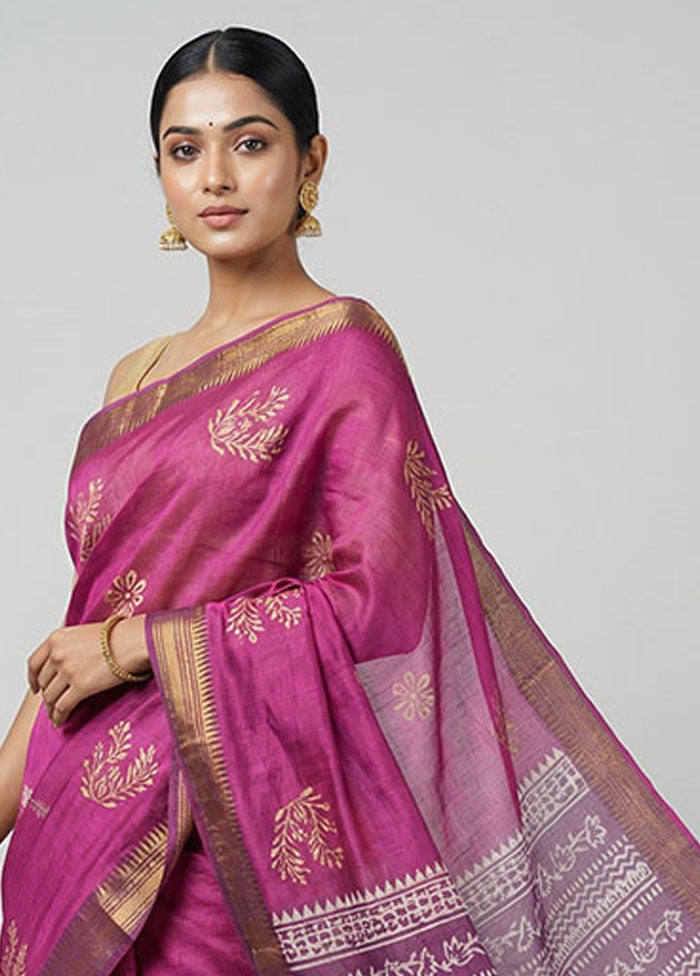 Pink Tussar Silk Saree With Blouse Piece